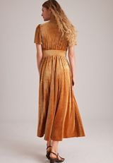 Flutter Sleeve V Neck Velvet Midi Dress, C2325, small