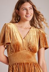 Flutter Sleeve V Neck Velvet Midi Dress, C2325, small