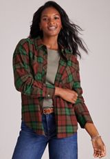 Cotton Flannel Plaid Button Front Shirt, C5679, small