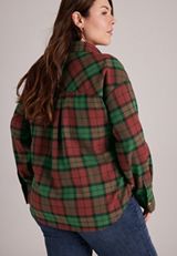 Cotton Flannel Plaid Button Front Shirt, C5679, small