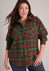 Cotton Flannel Plaid Button Front Shirt, C5679, small