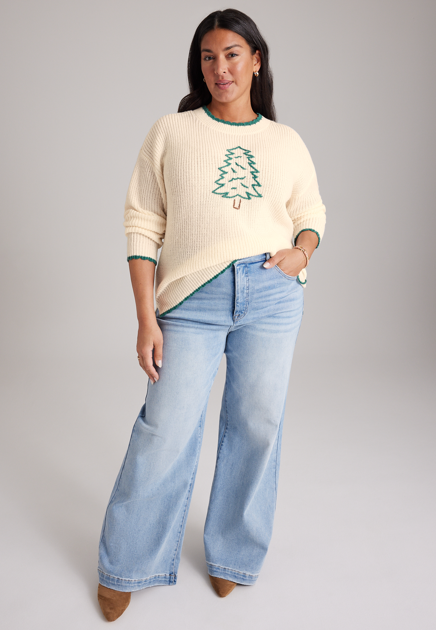 Plus Size Pine Tree Whipstitch Sweater, C5487, large
