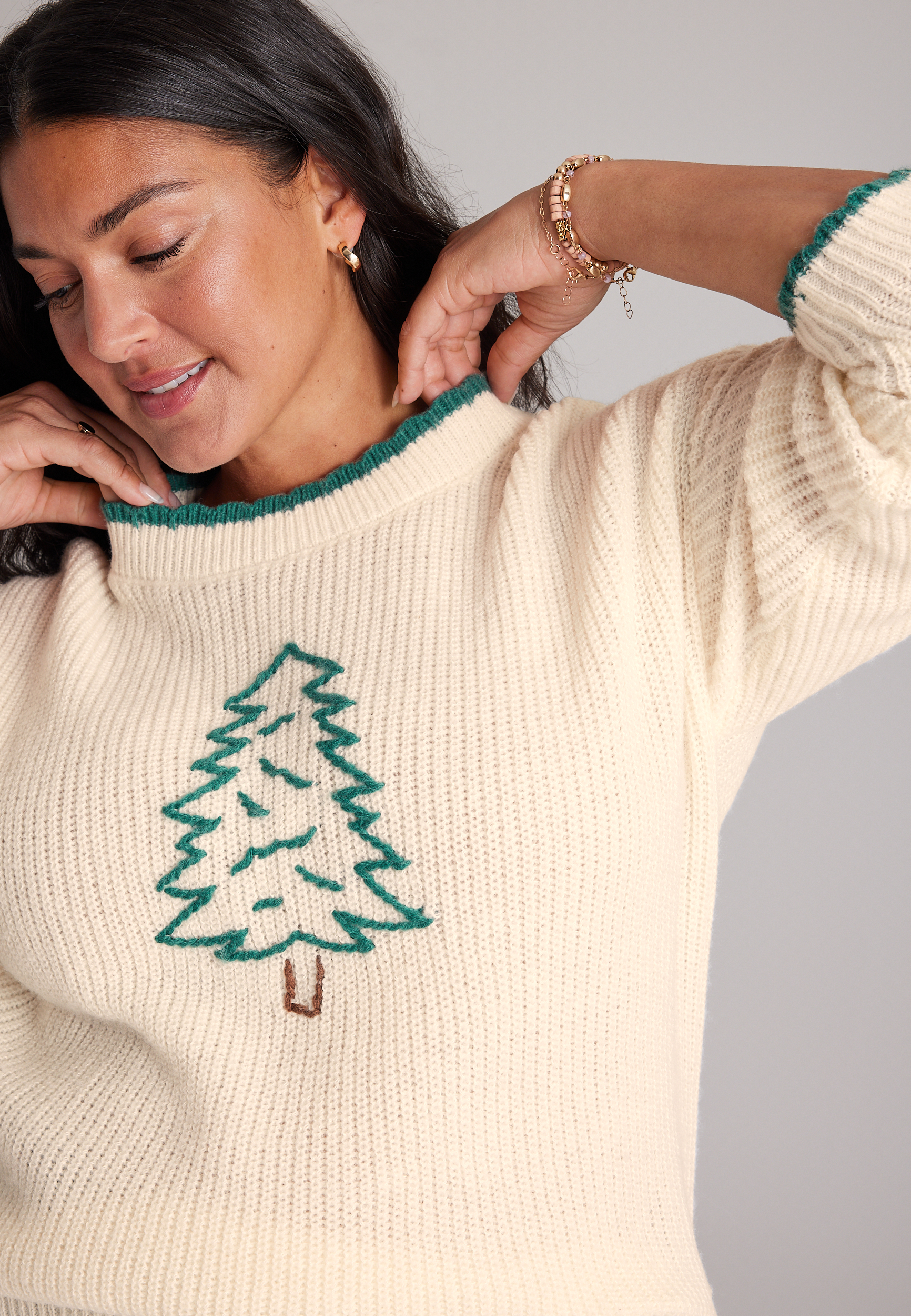 Plus Size Pine Tree Whipstitch Sweater, C5487, large