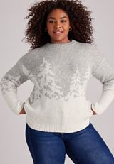 Plus Size Landscape Tree Jacquard Pullover, C2823, small