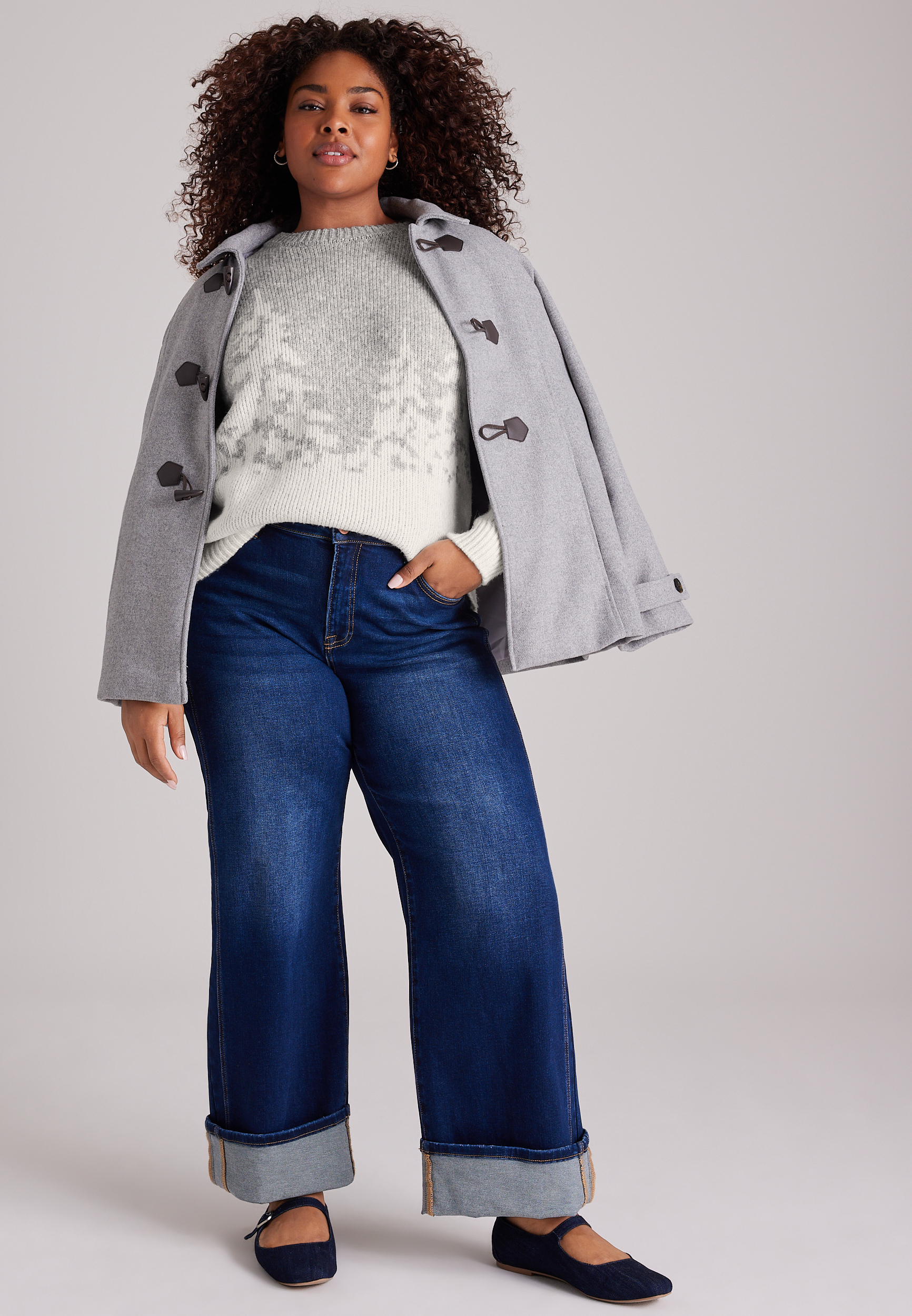 Plus Size Landscape Tree Jacquard Pullover, C2823, large