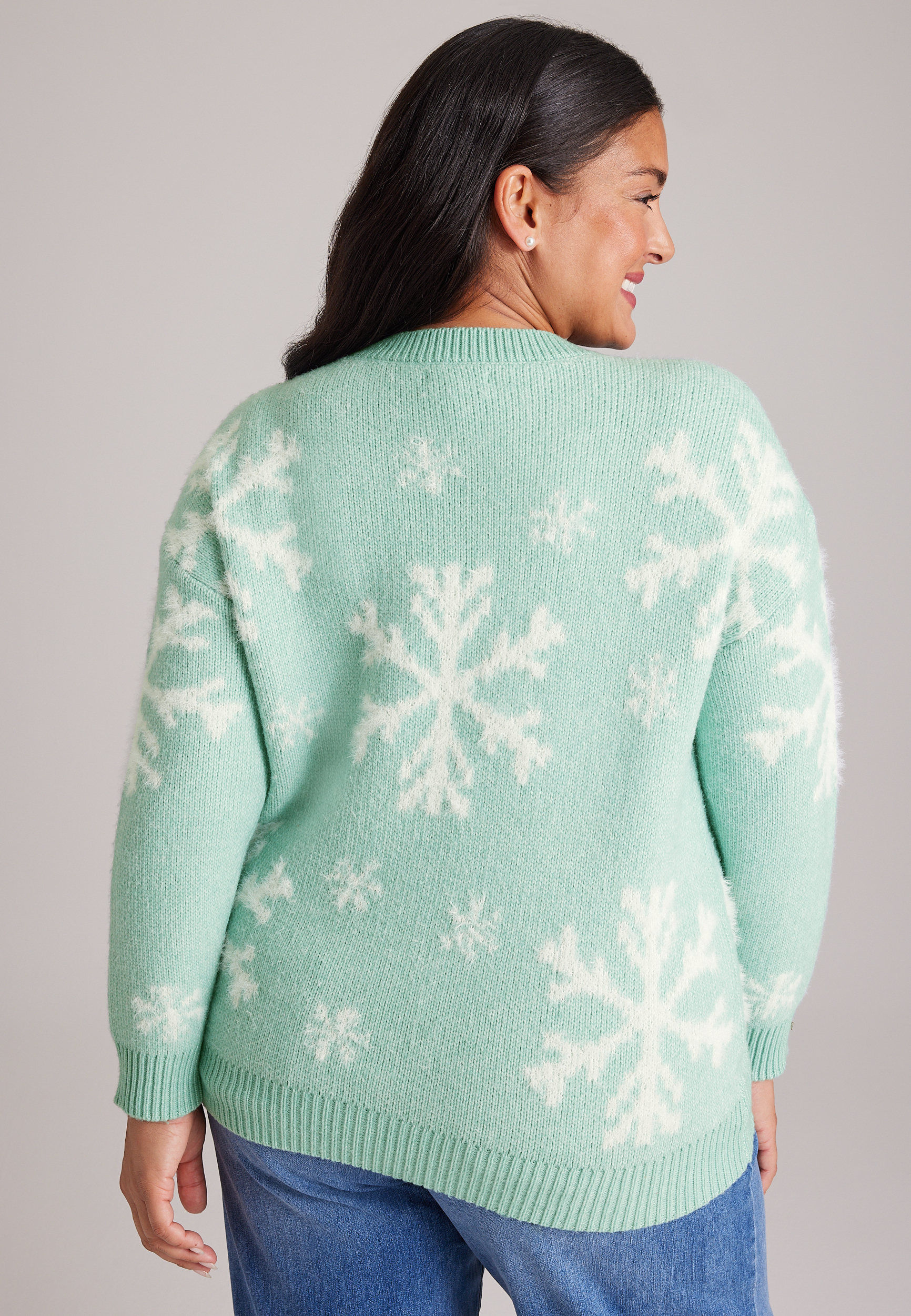 Plus Size Teddy Snowflake Jacquard Sweater, C5375, large