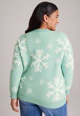 Plus Size Teddy Snowflake Jacquard Sweater, C5375, small