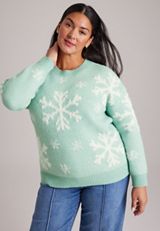 Plus Size Teddy Snowflake Jacquard Sweater, C5375, small
