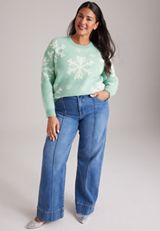 Plus Size Teddy Snowflake Jacquard Sweater, C5375, small