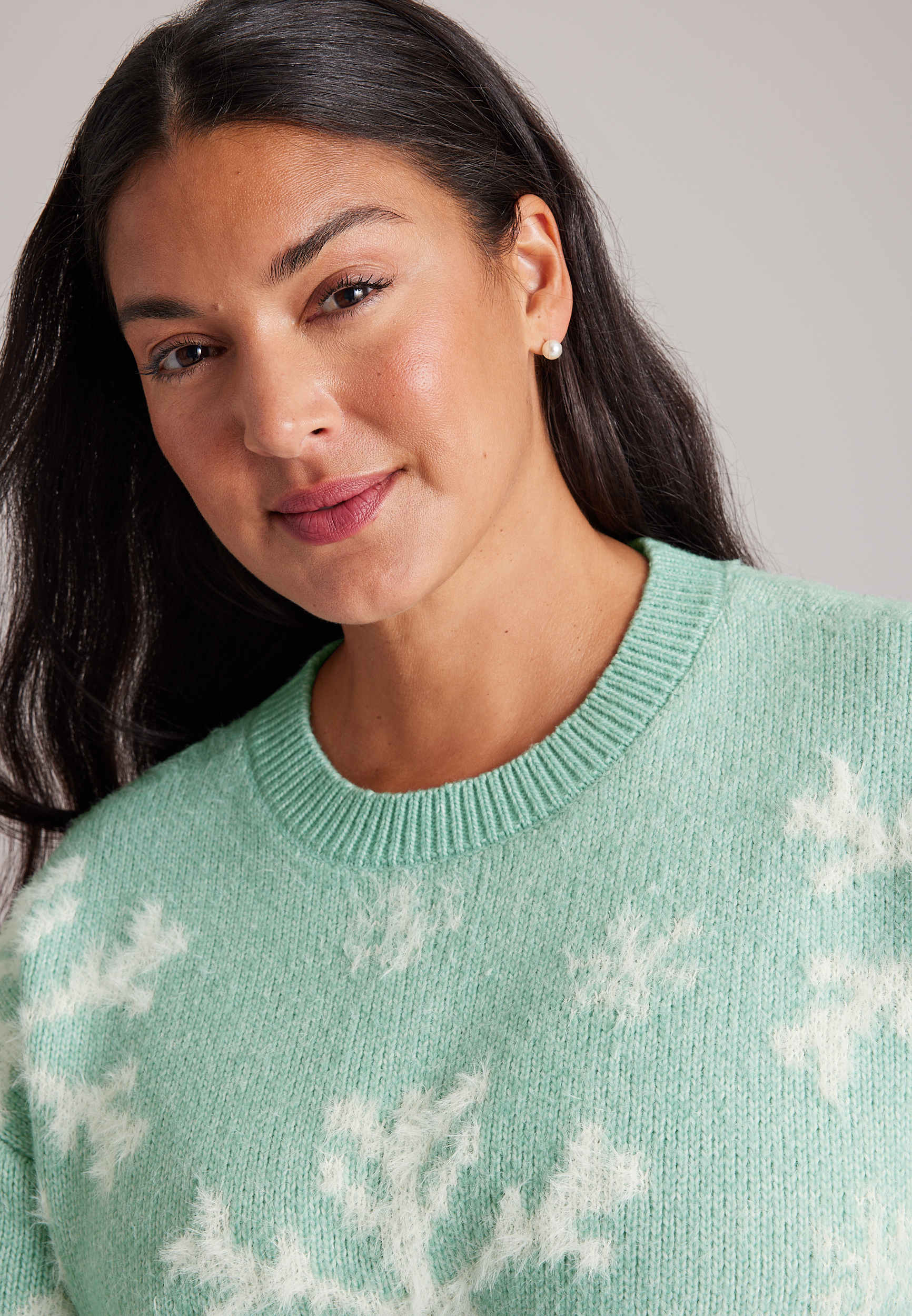 Plus Size Teddy Snowflake Jacquard Sweater, C5375, large