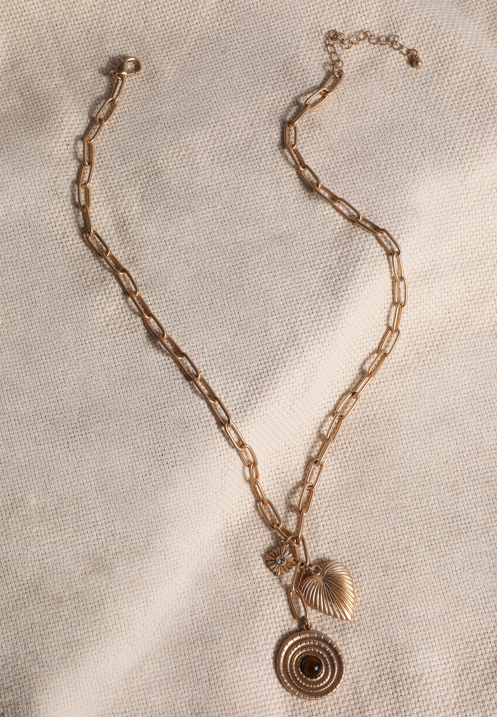 Gold Mixed Charm Tiger Eye Necklace, C605, large