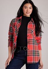 Cotton Flannel Plaid Button Front Shirt, C1859, small