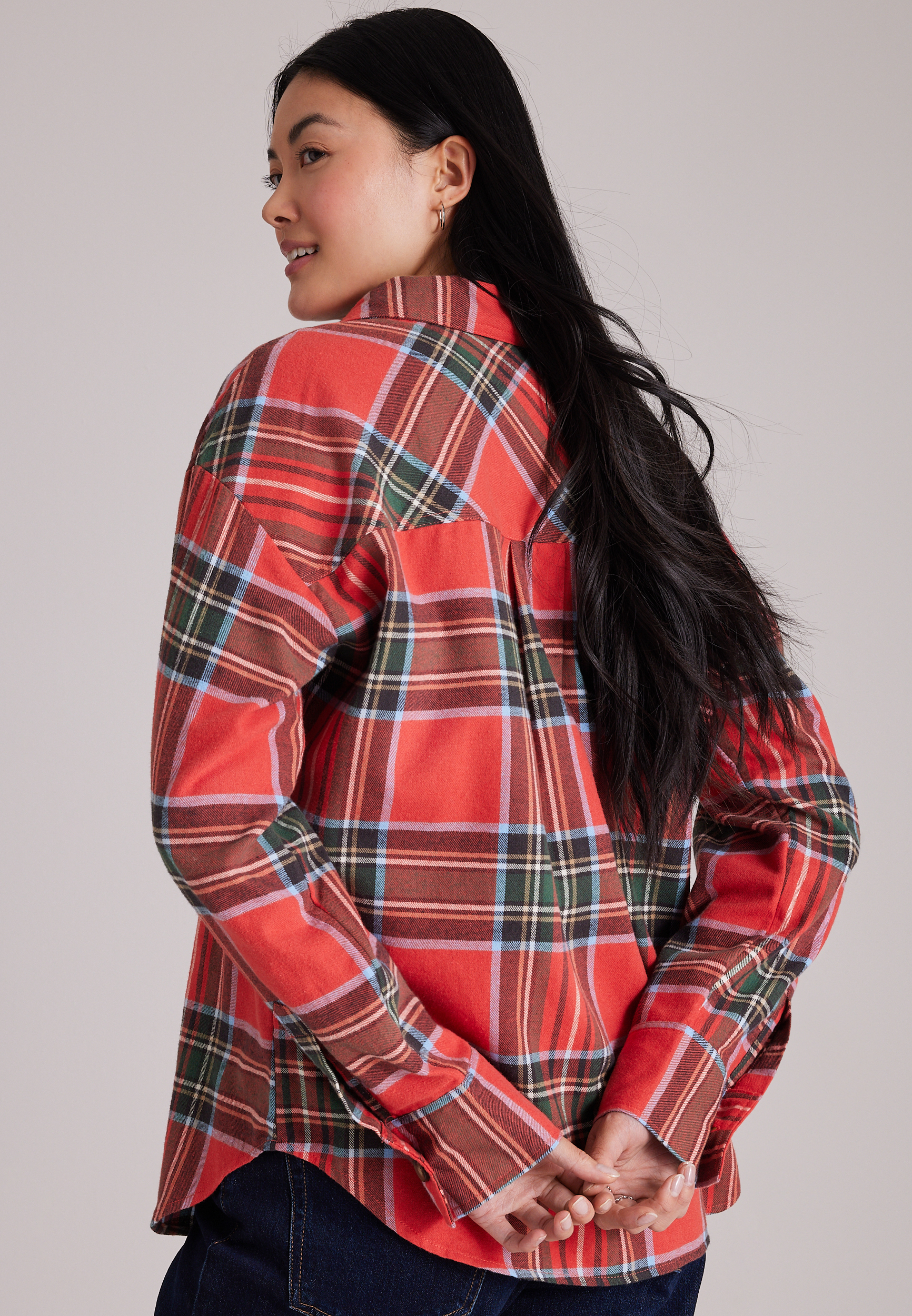 Cotton Flannel Plaid Button Front Shirt, C1859, large