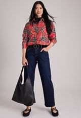 Cotton Flannel Plaid Button Front Shirt, C1859, small
