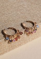 Gold Multicolor Stone Charm Hoop Earrings, C605, small
