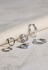 Silver And Blue Mixed Hoop Earring Set, C431, small