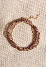 Gold And Pink Beaded Stretch Bracelet Set, C605, small