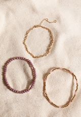 Gold And Pink Beaded Stretch Bracelet Set, C605, small