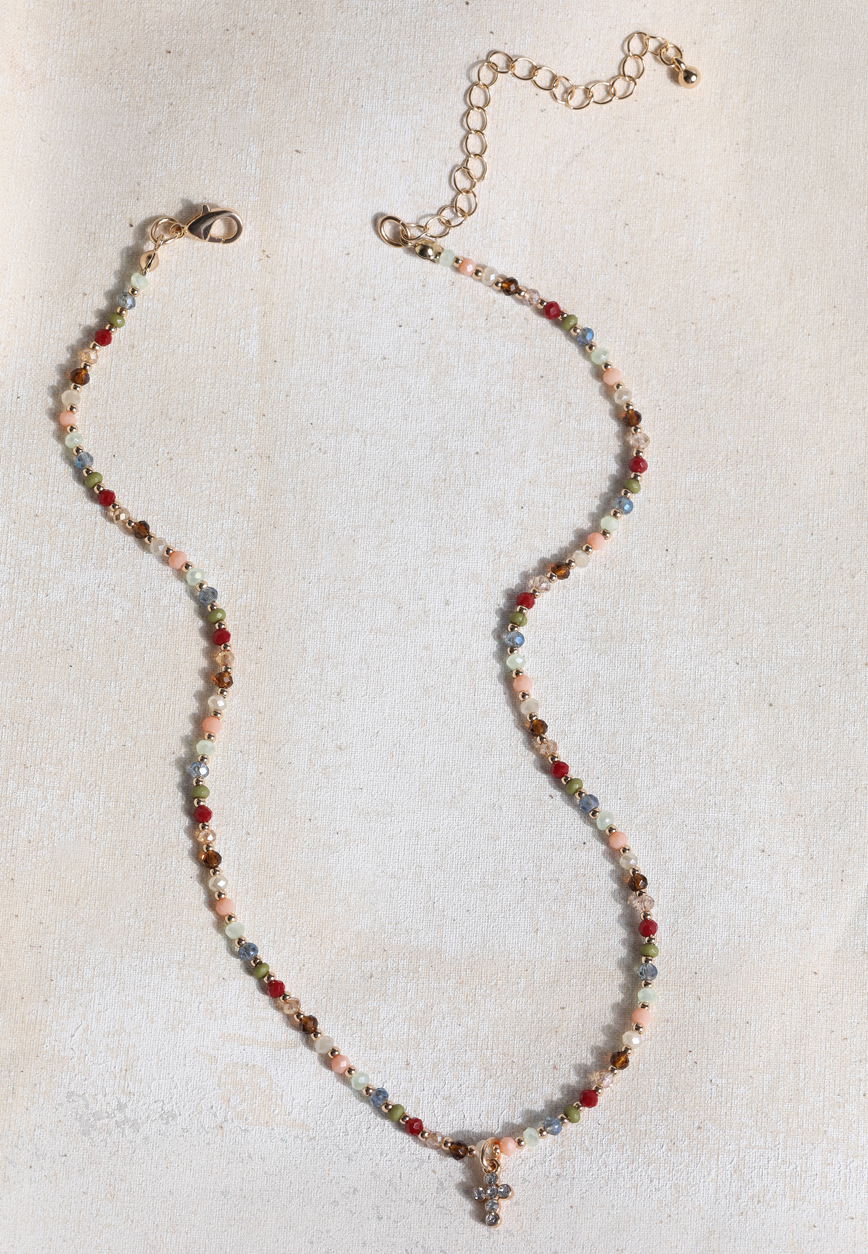 Gold Mini Beaded Cross Necklace, C605, large