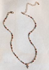 Gold Mini Beaded Cross Necklace, C605, small