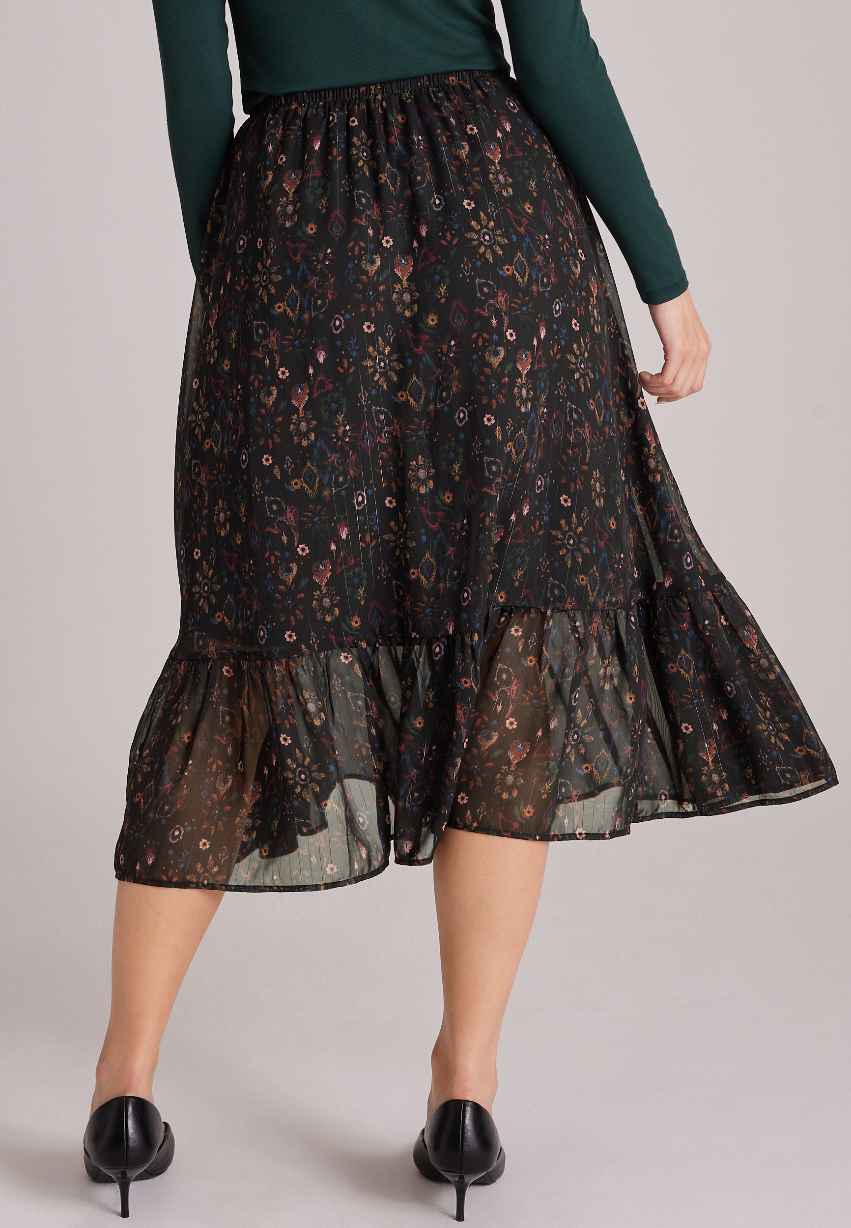 High Rise Chiffon Midi Skirt, C1756, large