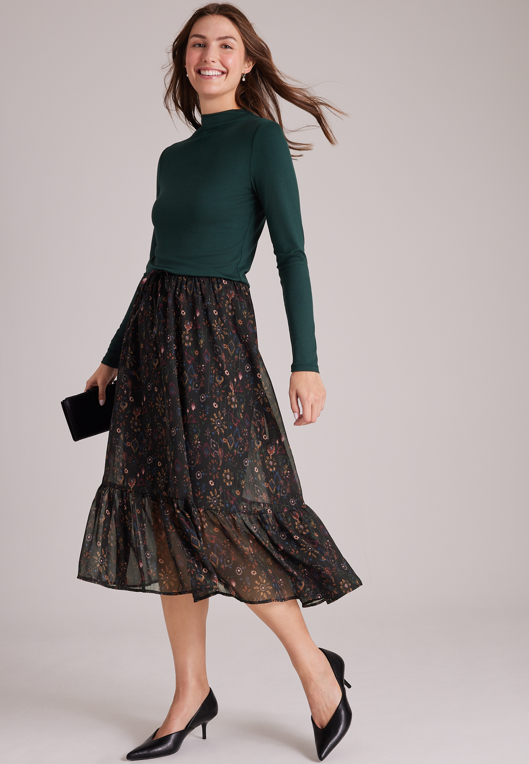 High Rise Chiffon Midi Skirt, C1756, large