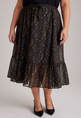 Plus Size High Rise Chiffon Midi Skirt, C1756, small