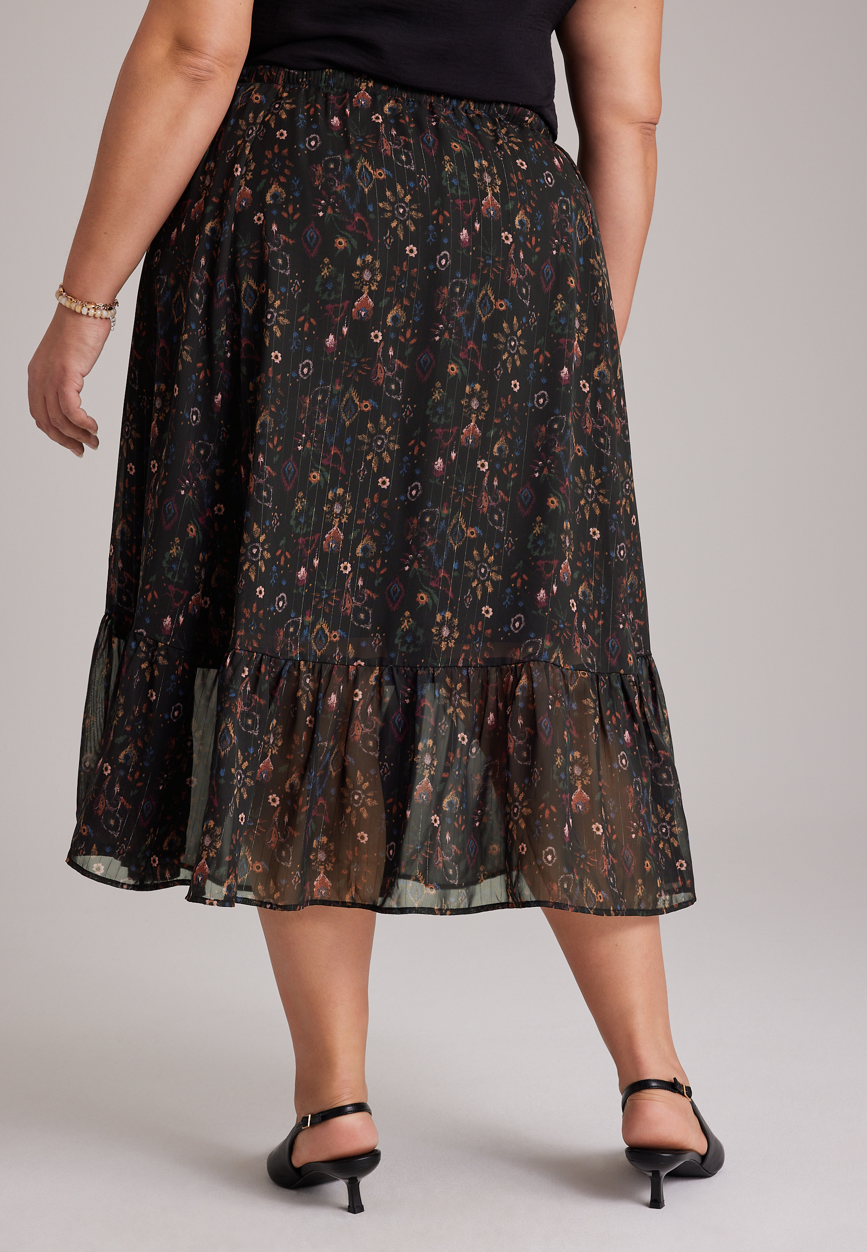 Plus Size High Rise Chiffon Midi Skirt, C1756, large