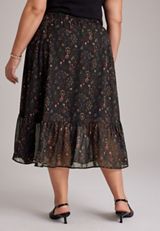 Plus Size High Rise Chiffon Midi Skirt, C1756, small
