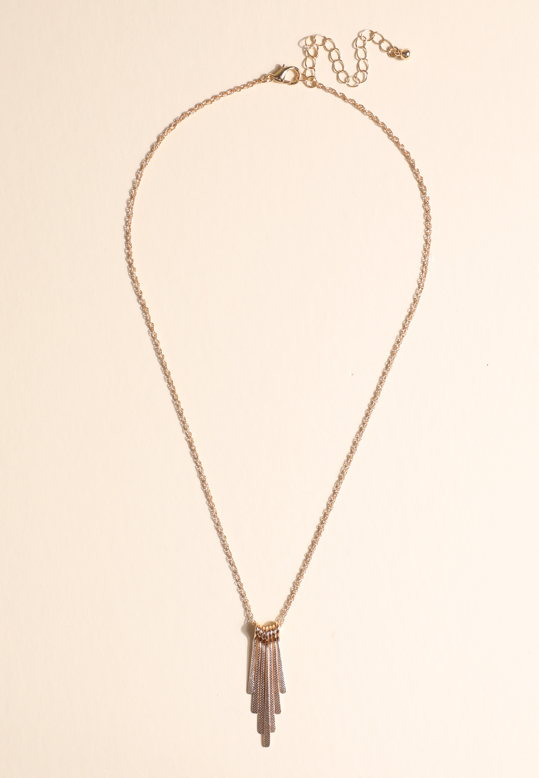 Gold Textured Fringe Pendant Necklace, C605, large