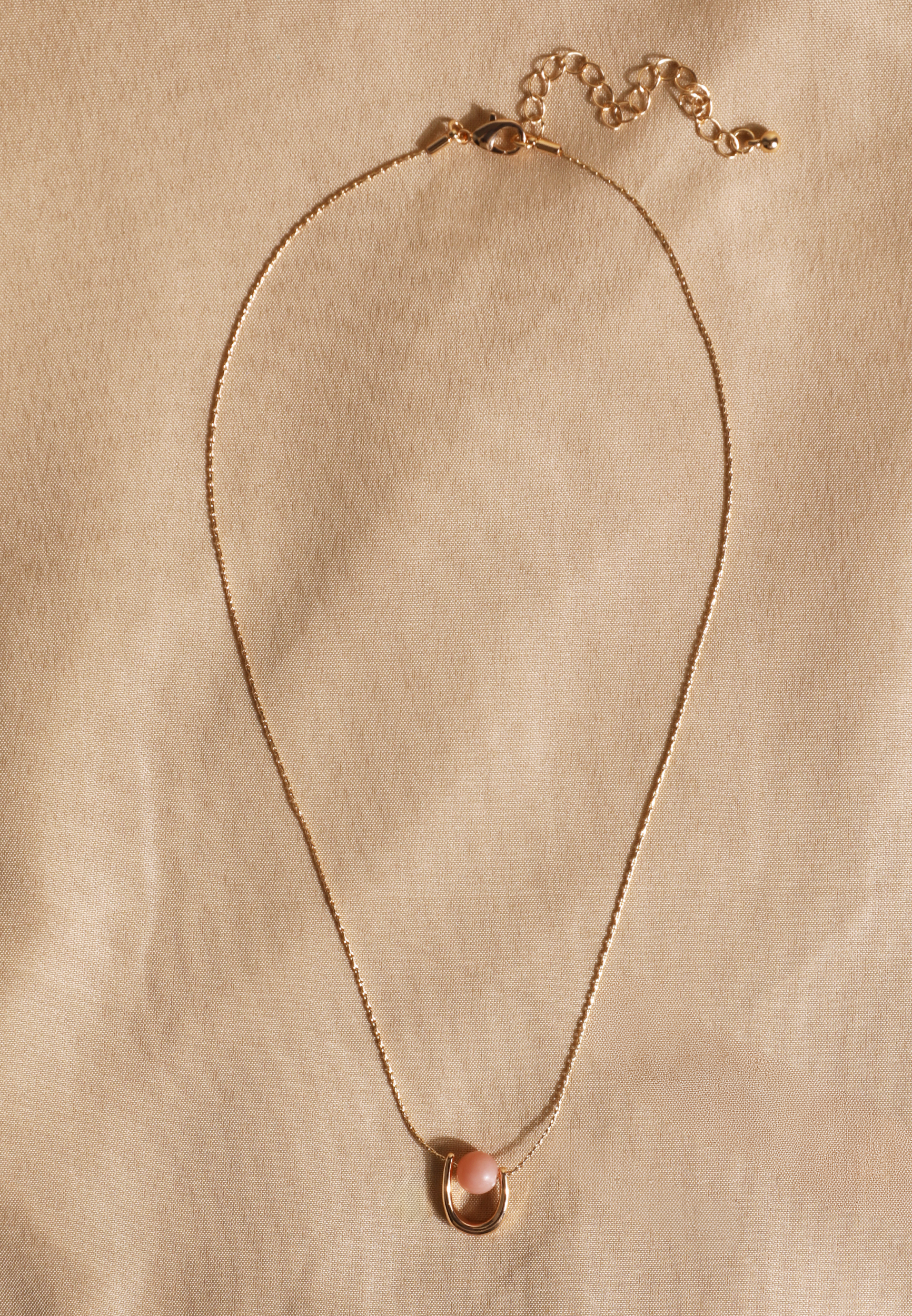 Pink Bead Open Oval Pendant Necklace, C605, large
