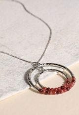 Silver Double Circle Stone Pendant Necklace, C431, small