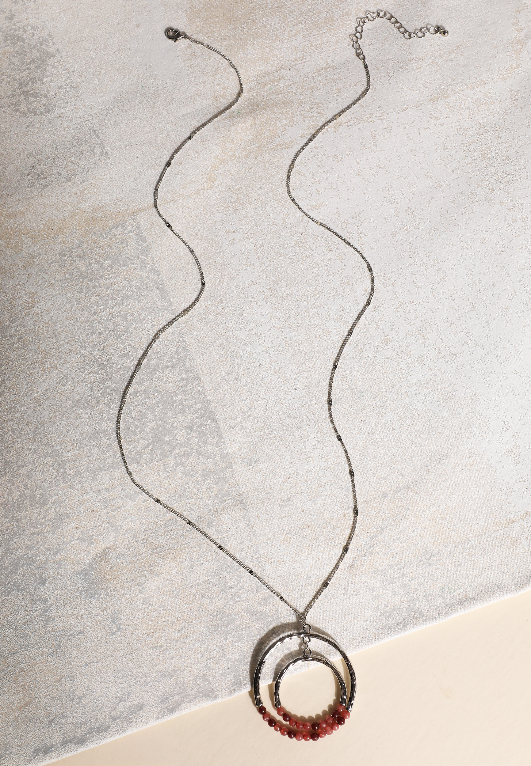 Silver Double Circle Stone Pendant Necklace, C431, large
