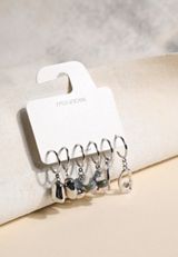 Silver Mixed Charm Hoop Earring Set, C431, small