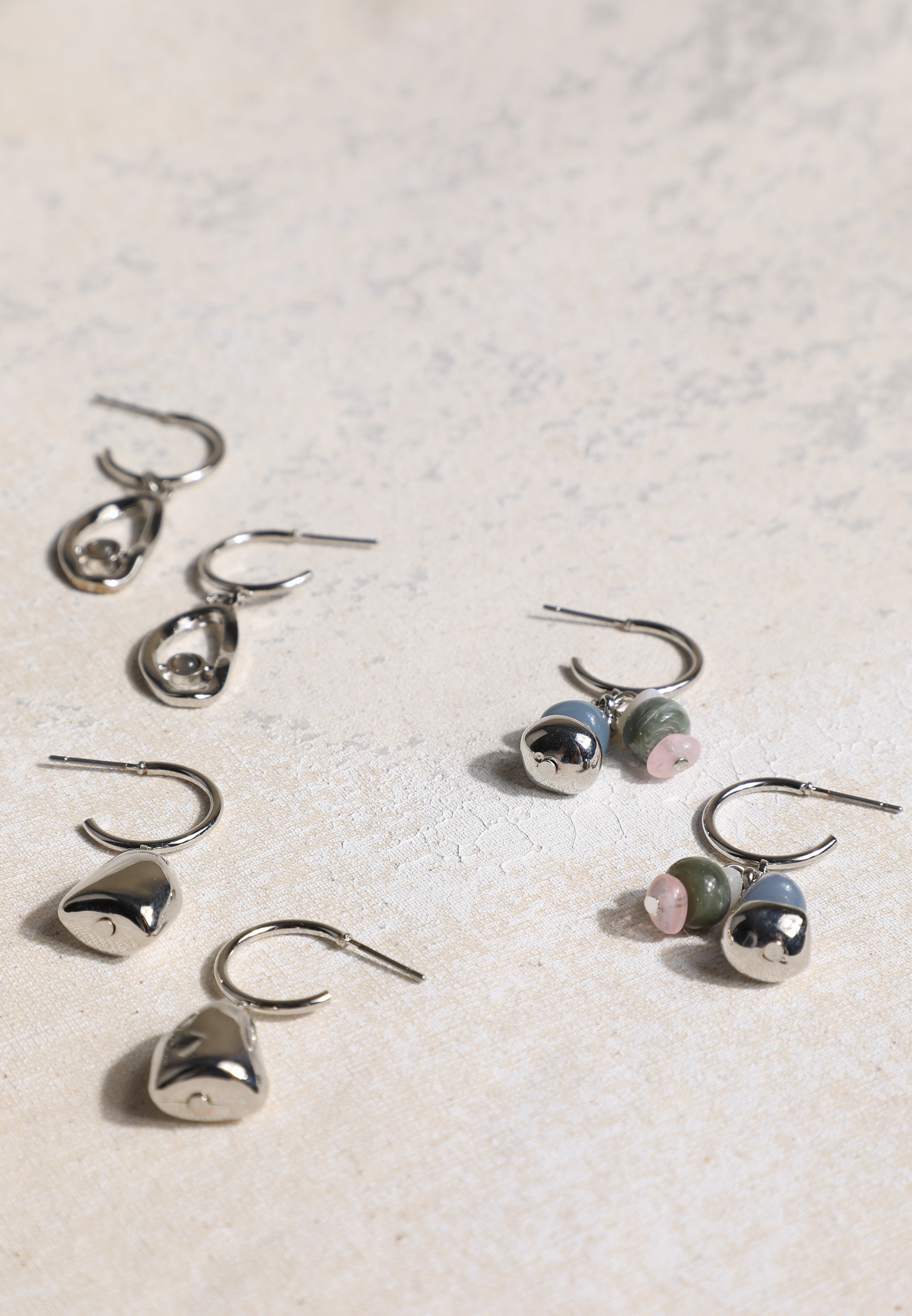 Silver Mixed Charm Hoop Earring Set, C431, large