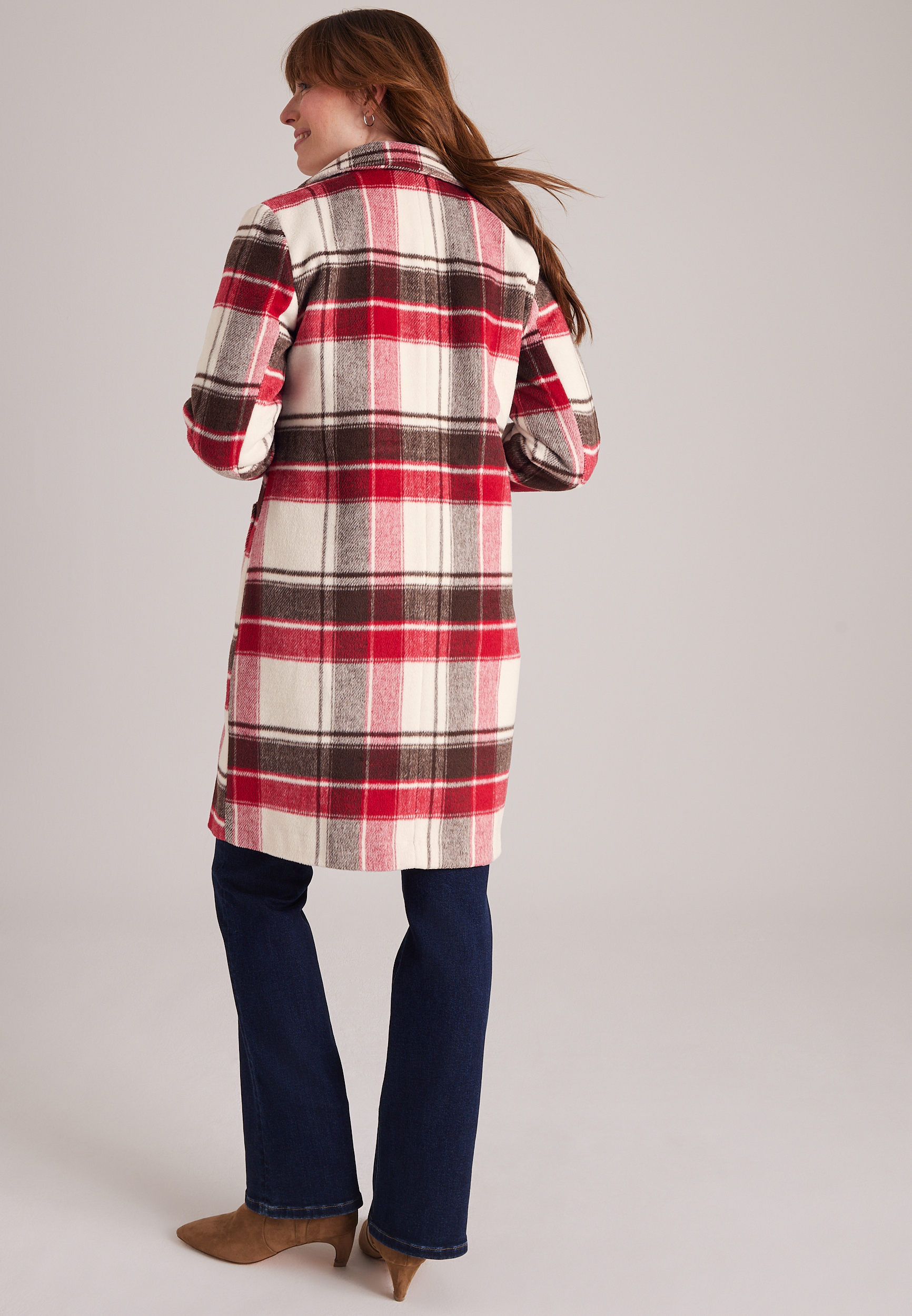 Red Plaid Dress Coat, C5679, large