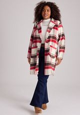 Plus Size Red Plaid Dress Coat, C5679, small