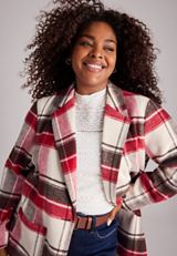Plus Size Red Plaid Dress Coat, C5679, small
