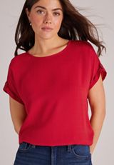 Delton Textured Short Sleeve Zip Back Blouse, C5006, small