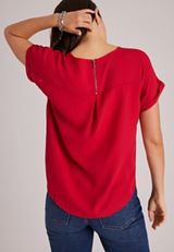 Delton Textured Short Sleeve Zip Back Blouse, C5006, small