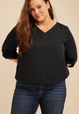 Plus Size Atwood 3/4 Bubble Hem Blouse, C106, small