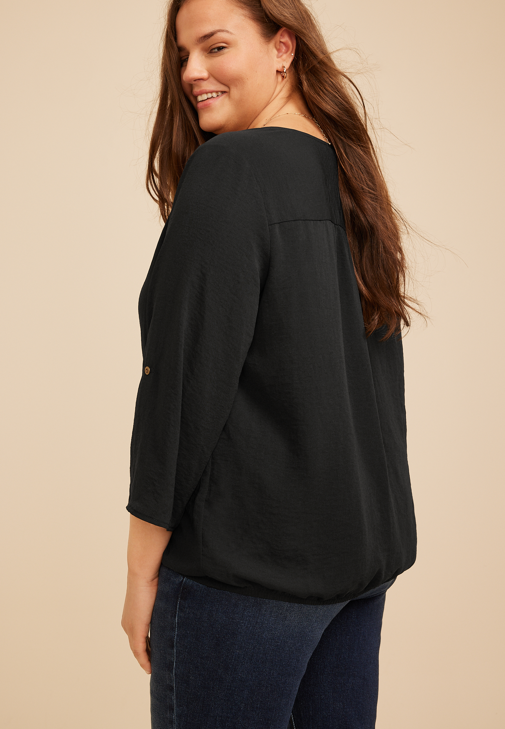 Plus Size Atwood 3/4 Bubble Hem Blouse, C106, large