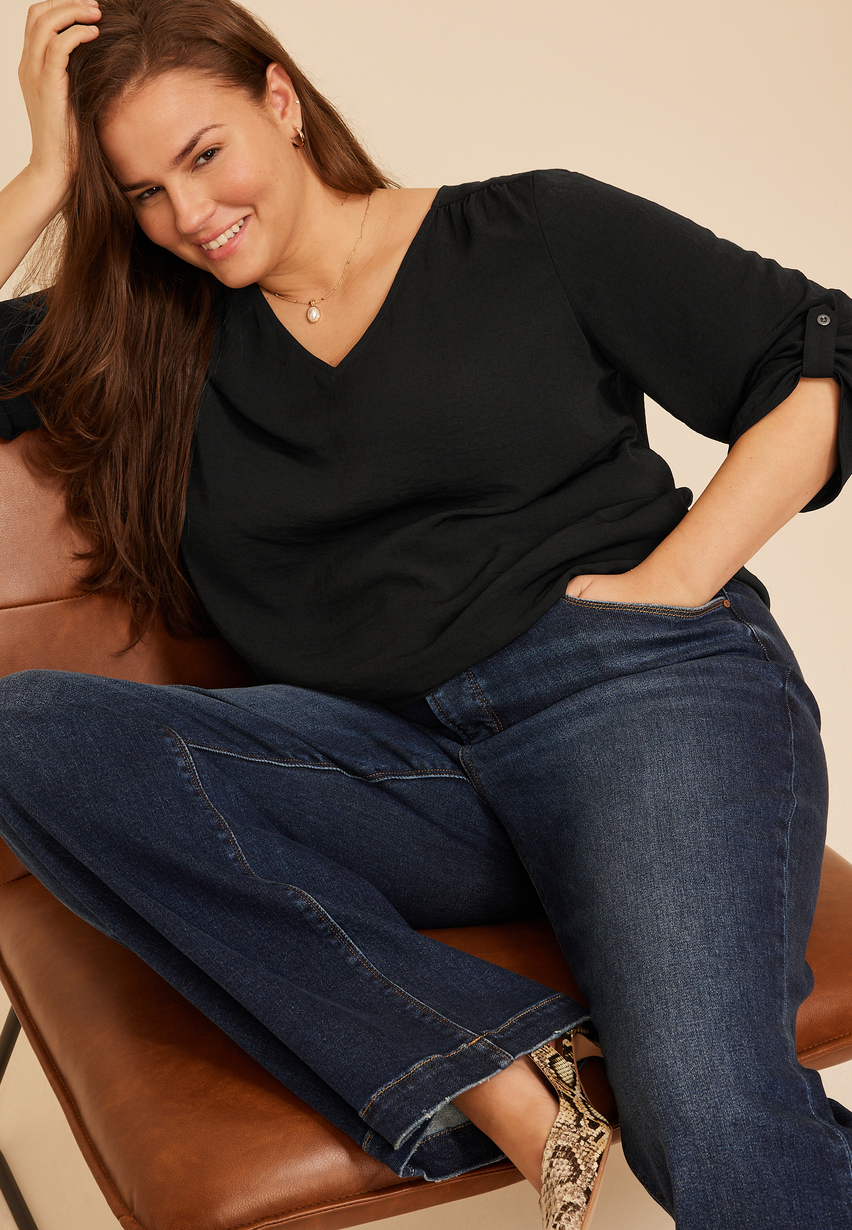 Plus Size Atwood 3/4 Bubble Hem Blouse, C106, large