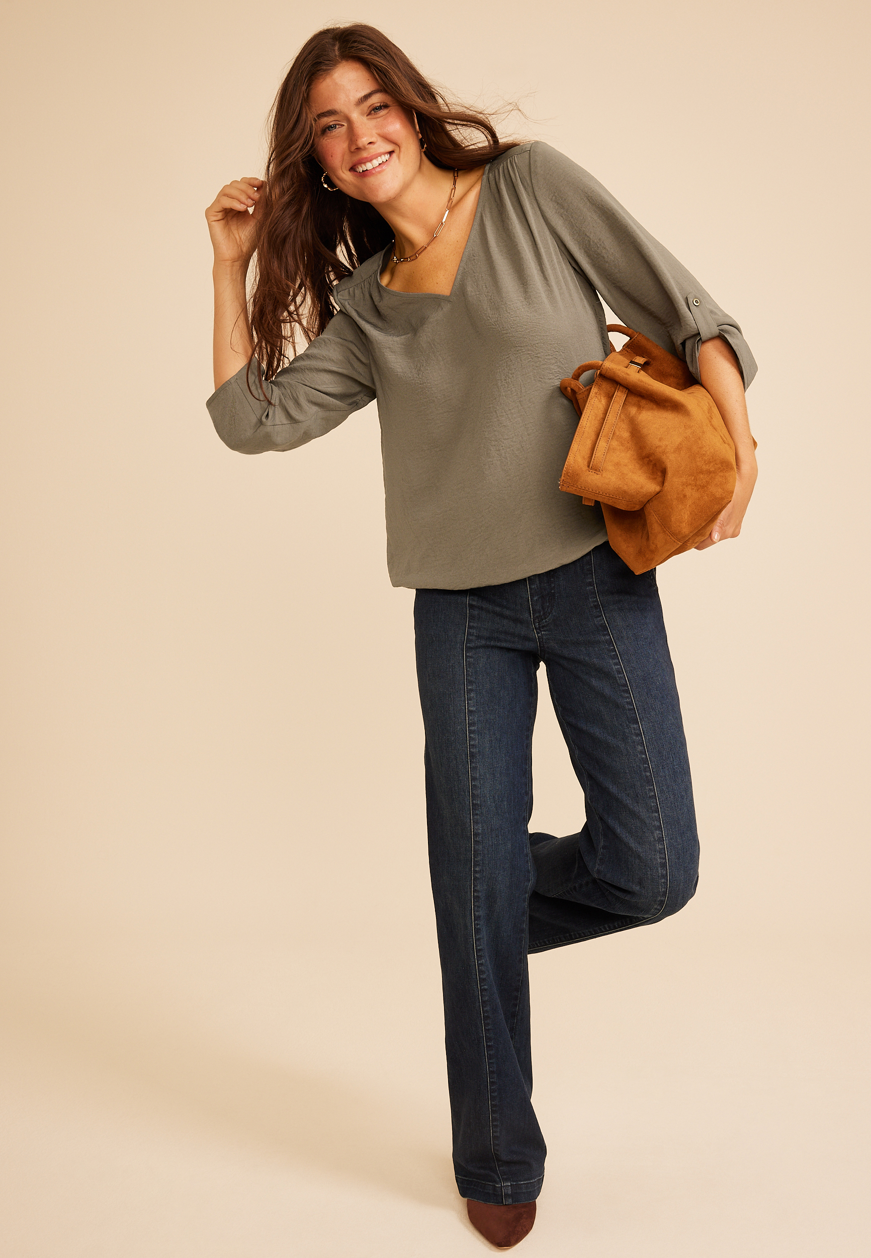 Atwood 3/4 Bubble Hem Blouse, C6170, large