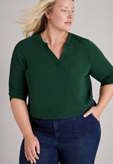 Plus Size Atwood 3/4 Sleeve Notch Neck Blouse, C7147, small