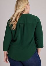 Plus Size Atwood 3/4 Sleeve Notch Neck Blouse, C7147, small