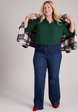 Plus Size Atwood 3/4 Sleeve Notch Neck Blouse, C7147, small