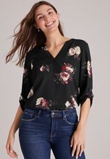 Atwood Floral 3/4 Sleeve Notch Neck Blouse, C1524, small