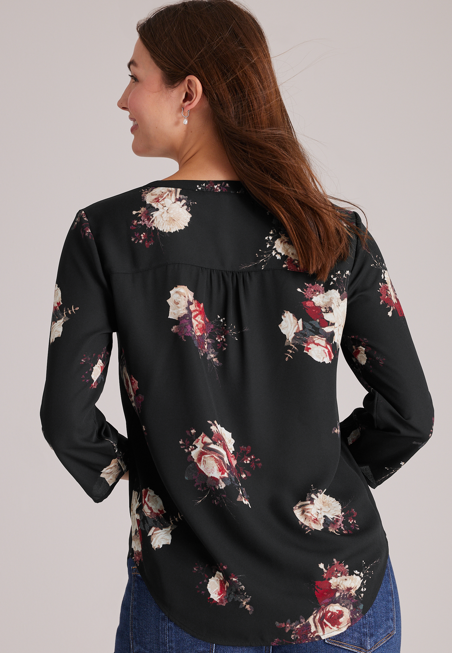 Atwood Floral 3/4 Sleeve Notch Neck Blouse, C1524, large