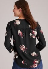 Atwood Floral 3/4 Sleeve Notch Neck Blouse, C1524, small